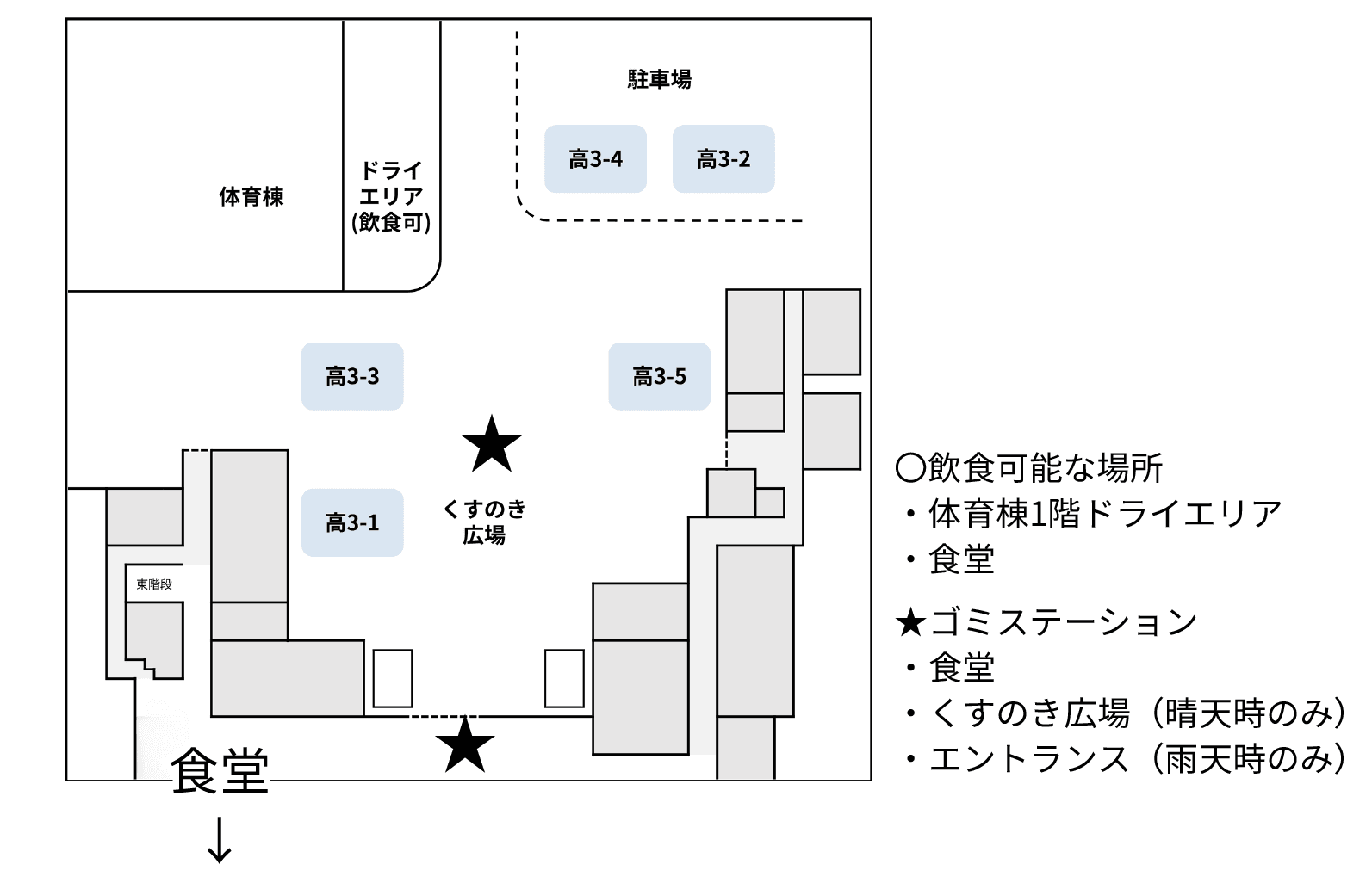 ゴミ箱・飲食エリア
